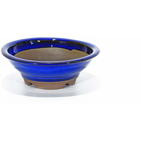 Vaso bonsai smaltato tondo 15 cm Blu