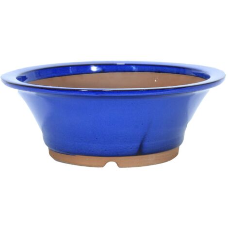 Vaso bonsai tondo smaltato blu cm. 35