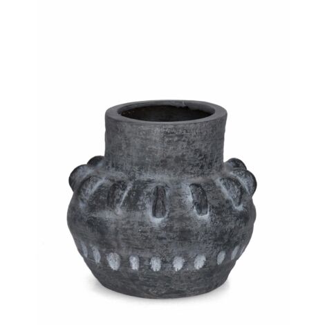 Vaso "Bucchero" tondo in magnesia grigio per uso esterno Ø 32 cm