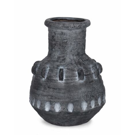Vaso "Bucchero" tondo in magnesia grigio per uso esterno Ø 37 cm