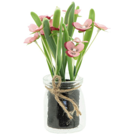 VASO CON FIORI D.5,5XH16CM ASSORTITI IN VETRO TRAS