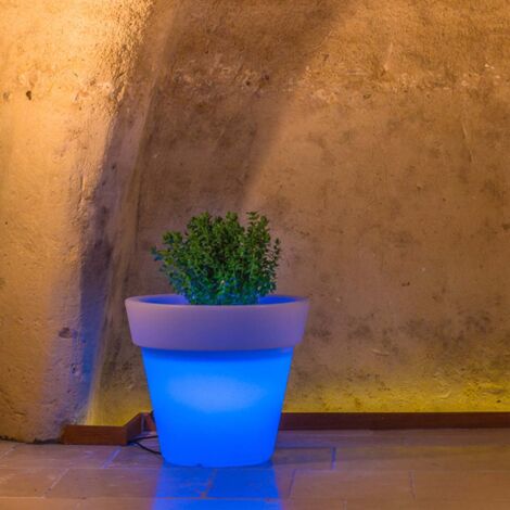 Vaso con Led in resina h 45 mod. Begonia Tondo lampada azzurra