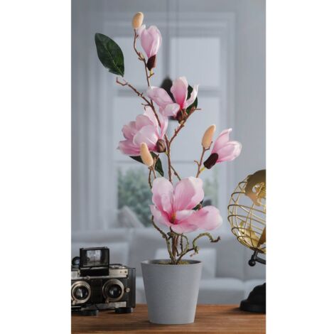 VASO CON MAGNOLIA 5 FIORI E 3 BOCCIOLI D.11XH53CM