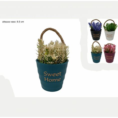 VASO CON MANICO CORDA C/FIORI 4 COLORI ASSORTITI PREZZO CADUNO