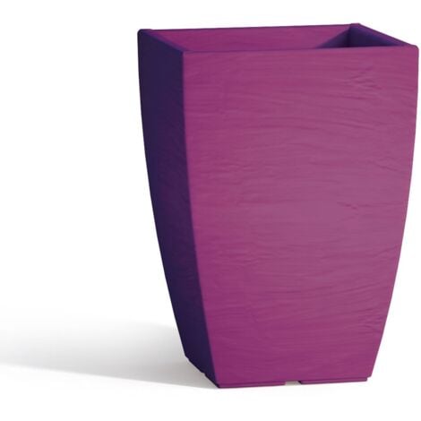 Vaso con sottovaso in resina mod. Aloe quadrato 27X27cm h 40 viola