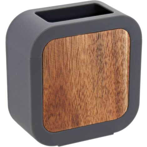 Vaso cuadrado de caucho + abs y acacia - gris - Tendance