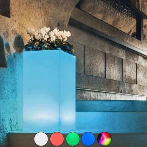 Vaso Cube Top Bright Led Multicolor Con Batteria E Solare in Polimero Monacis - Cm 40X40X80 H