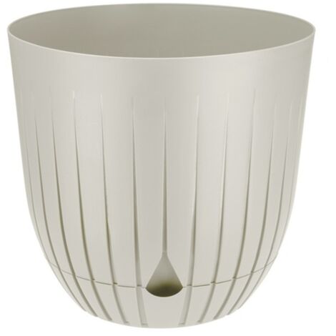 Vaso da fiori in plastica BRITTA con sottovaso, misura 3, diametro 21 cm, motivo a righe e scanalature, plastica, crema, lino, opaco