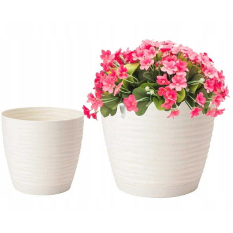 Vaso da fiori in plastica color crema con sottovaso 12,7x11,8cm