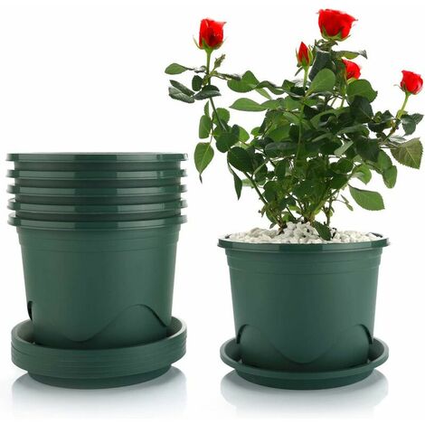Vaso da fiori in plastica da 19 cm con vassoio - Set di 6 contenitori per il controllo delle radici Vaso decorativo per piante grasse bonsai Aloe Grass