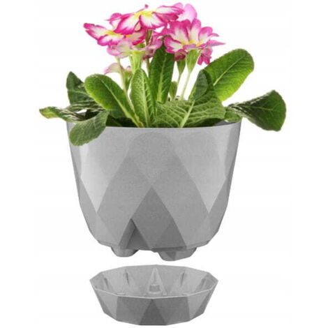 Vaso da fiori in plastica grigia 15x17,5cm, coperchio universale con supporto