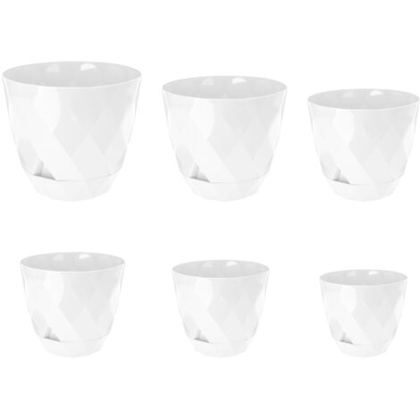 Vaso Da Fiori Piante Rotondo Con Sottobicchiere Integrato Moderno Plastica Lucida Ambiente Esterno e Interno Vaso Decorativo Riserva Acqua Rombi Con Sottovaso Bianco - 2,4 Litri