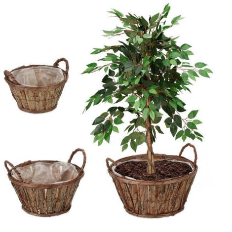 Vaso da fiori rotondo in legno - set da 3 88308