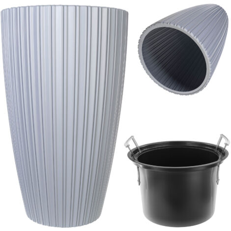 Vaso da fiori rotondo KADAX - Vaso da fiori decorativo con inserto interno - Plastica - per interni ed esterni - Grigio