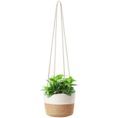 Vaso da fiori sospeso in corda di iuta, cesto intrecciato sospeso, vasi per piante, fioriera sospesa in corda, cesto portavasi sospeso, decorazione per interni o esterni