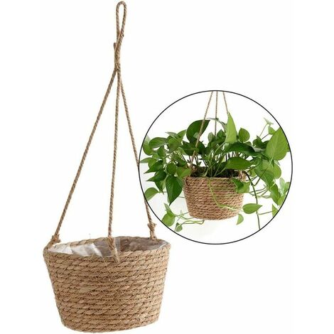Vaso da fiori sospeso in corda di iuta - Cesto pieghevole in macramè di alghe - per piante grasse, decorazioni per interni ed esterni