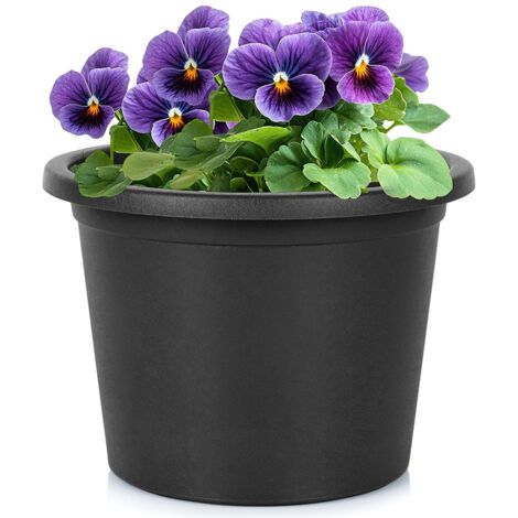 Vaso da giardino in plastica per esterni, rotondo, nero, 23x16,5 cm