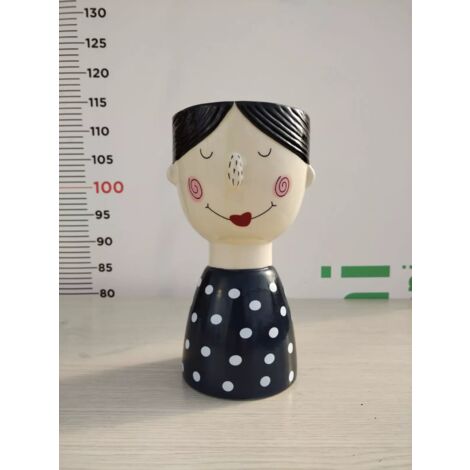 VASO D'ARREDO SMALTATO DONNA A POIS NEROIN CERAMICA V.12 AZIENDA ANTICO MESTIERE