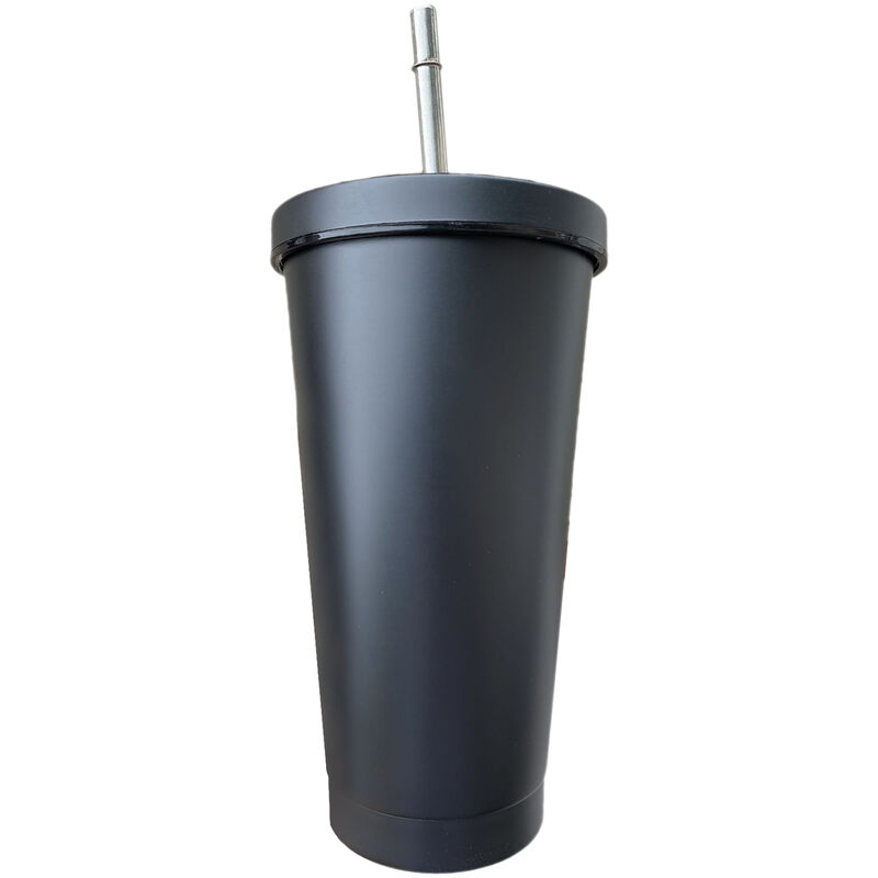 

Vaso de acero inoxidable de 17 oz, vaso de café con aislamiento de doble pared, tapa a prueba de salpicaduras y pajita,Negro 2