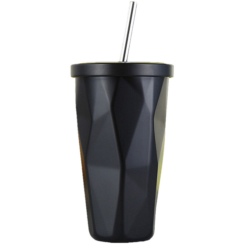 

Vaso de acero inoxidable de 17 oz, vaso de café con aislamiento de doble pared, tapa a prueba de salpicaduras y pajita,Negro 1