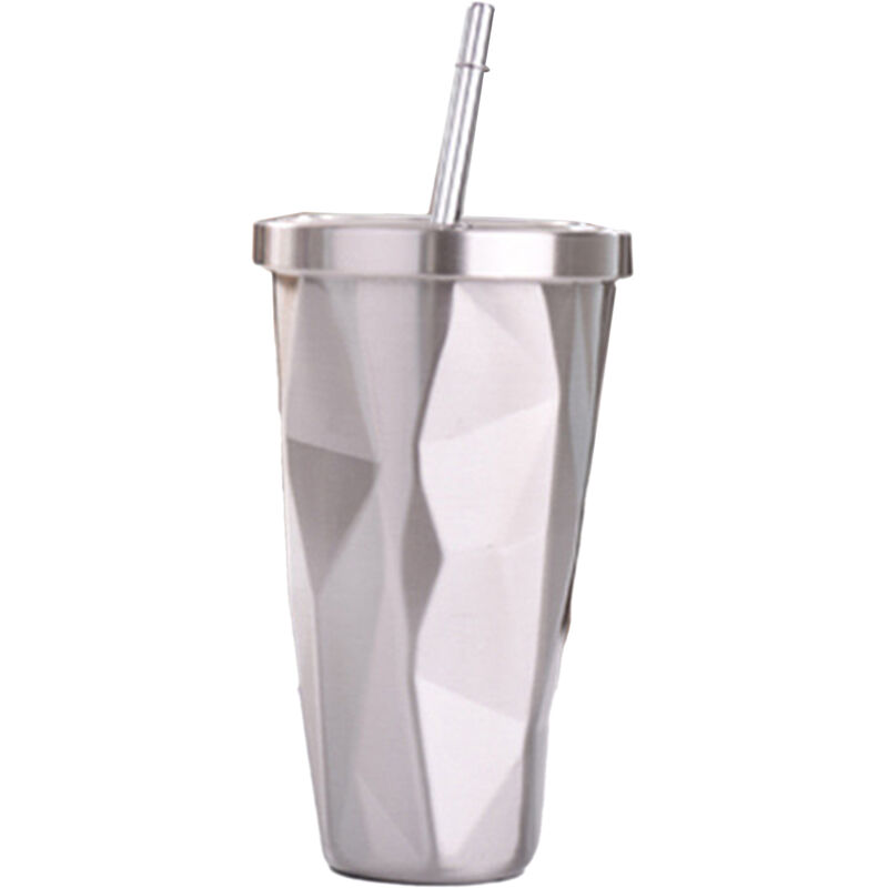 

Vaso de acero inoxidable de 17 oz, vaso de café con aislamiento de doble pared, tapa a prueba de salpicaduras y pajita,Plata