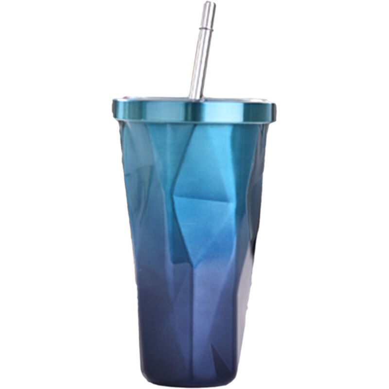 

Vaso de acero inoxidable de 17 oz, vaso de café con aislamiento de doble pared, tapa a prueba de salpicaduras y pajita,Azul