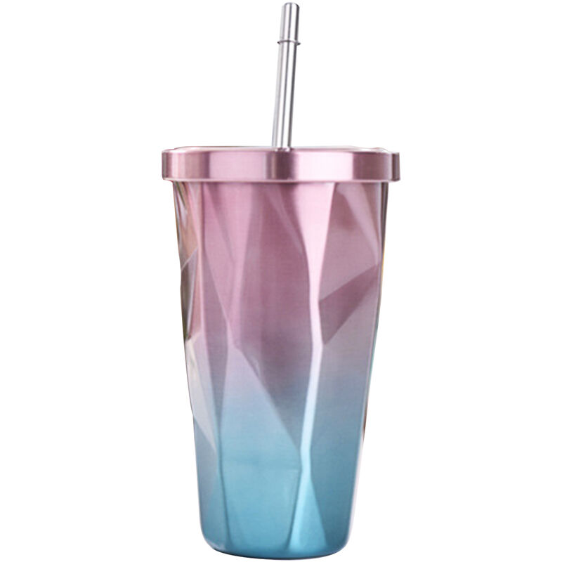 

Vaso de acero inoxidable de 17 oz, vaso de café con aislamiento de doble pared, tapa a prueba de salpicaduras y pajita,Azul morado