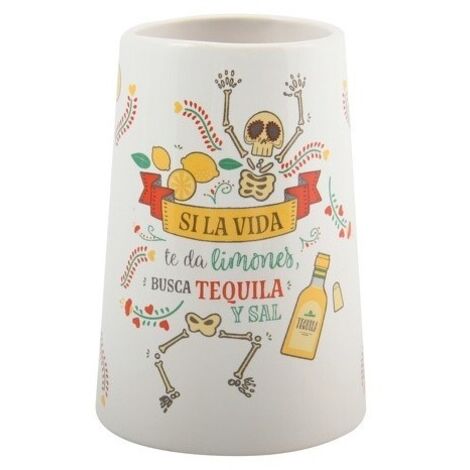 Vaso de cerámica TEQUILA blanco y amarillo MSV