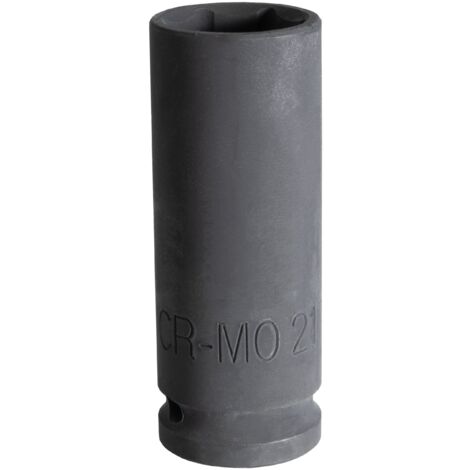 Vaso de impacto negro 1/2"" 6 caras largo 21 mm