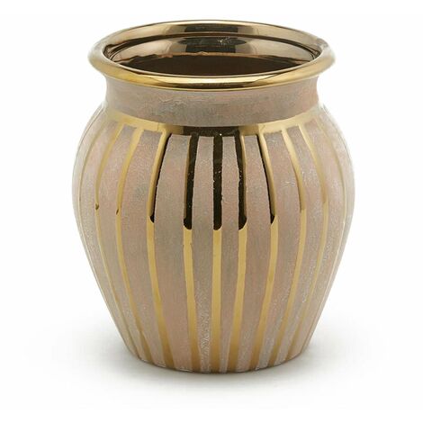 Vaso decorativo natalizio h 22 cm, centritavola color oro in vetro a strisce verticali