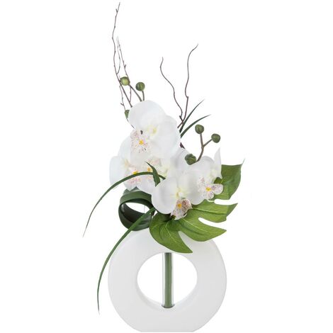 Vaso di orchidee artificiali bianche in ceramica H44cm - Bianco - Atmosphera créateur d'intérieur