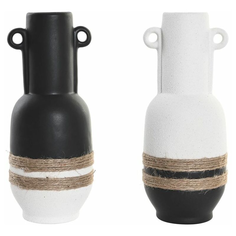 Dkd Home Decor - Vaso Ceramica Nero Marrone Corda