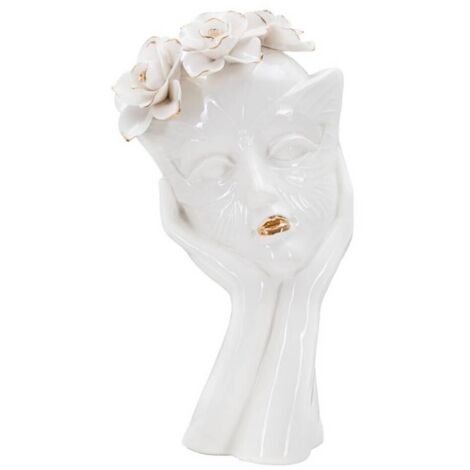 Vaso donna con maschera in porcellana bianca per decorazioni ambienti