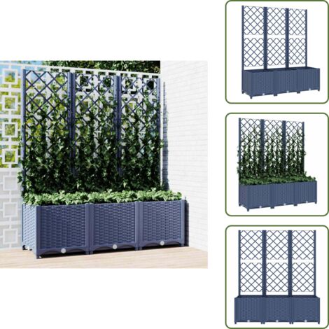 Vaso esterno - vidaXL Fioriera da Giardino con Graticcio Grigio Blu 120x40x136 cm PP - Graticcio per piante