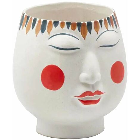 Vaso Faccia decorativa porta fiori o piante in ceramica volto donna h 19,4 cm