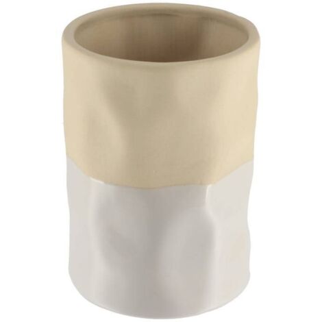 Vaso gres bicolor - blanco beige - Tendance