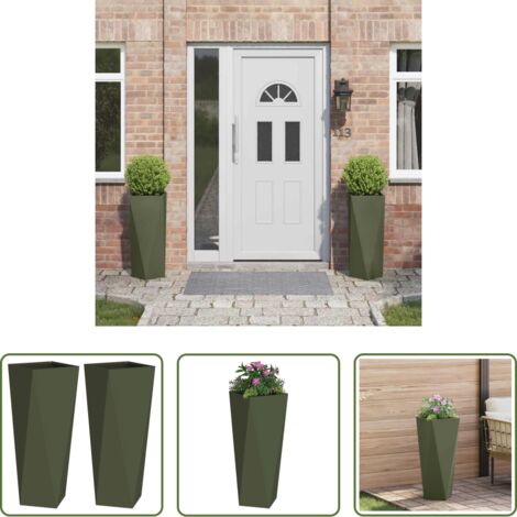 Vaso in acciaio -  Fioriera 2 pcs Verde oliva 30 x 30 x 75 cm Acciaio