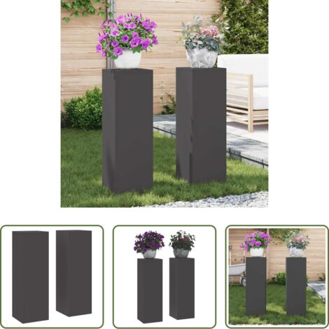 Vaso in acciaio -  Supporto per piante 2 pcs Nero 24 x 24 x 75 cm Acciaio
