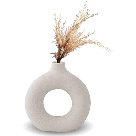 Vaso in ceramica a ciambella bianca, Fatto a Mano in Ceramica la decorazione moderna della casa, vasi rotondi erba della pampa, neutri boho nord - S