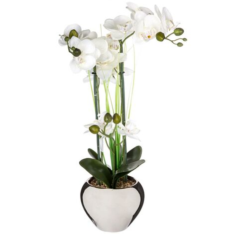 Vaso in ceramica argentata per orchidee artificiali H53cm - Atmosphera créateur d'intérieur
