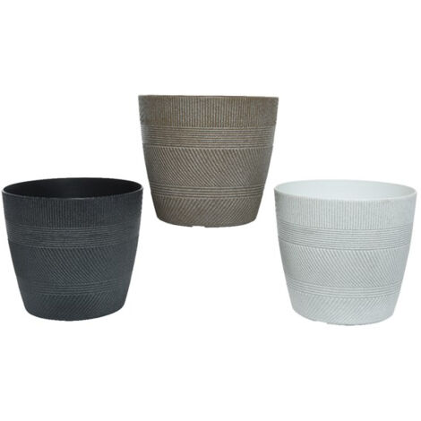 VASO IN PLASTICA A RIGHE D.22XH22CM BIANCO/ ANTRAC