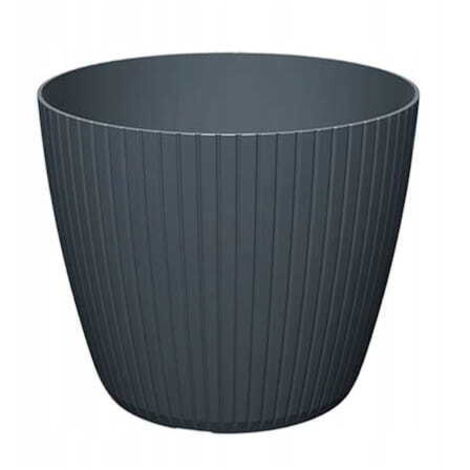 Vaso in plastica antracite 17,8x14,9 cm con coperchio a righe per fiori Lamia
