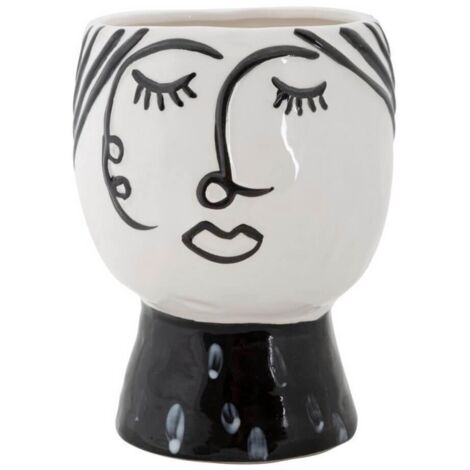 Vaso in porcellana bianco con disegno e base nero 14x18,2cm Pot Face