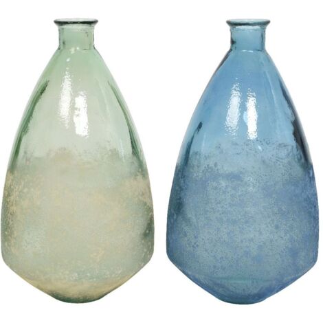 VASO IN VETRO D.33X60CM BIANCO/BLU ANTICATO