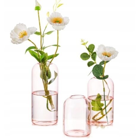 VASO IN VETRO ROSA DRITTO PER FIORI CONFEZIONE DA 3 ŁWB