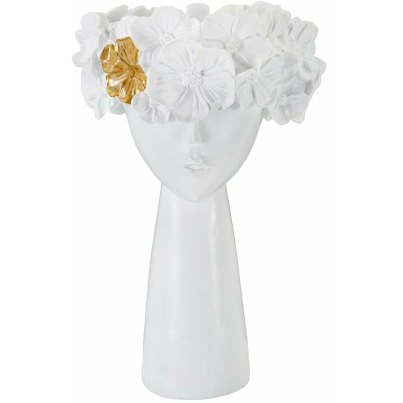 Image of Vaso donna con fiori decorativi in poliestere bianco per decorazioni ambienti -18 x 29 cm