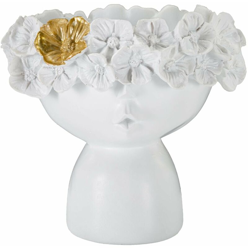 Image of Vaso donna con fiori decorativi in poliestere bianco per decorazioni ambienti -15 x 14 cm