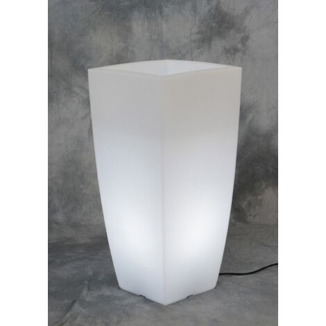 Vaso luminoso in resina per piante - Quadrato 40x40x90 cm - bianco ghiaccio - luce bianca