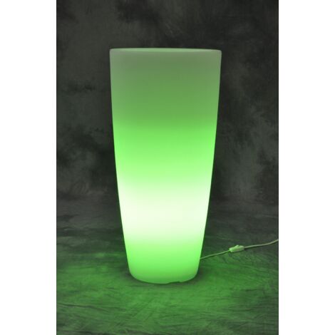 Vaso luminoso in resina per piante - Tondo Ø33xh70 cm - bianco ghiaccio - luce verde