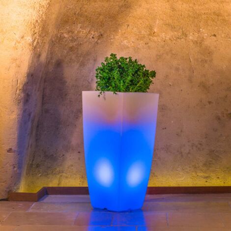 Vaso luminoso moderno di design 33x33 H70 in polimero resistente con LED blu per interno ed esterno - Made in Italy - Monacis
